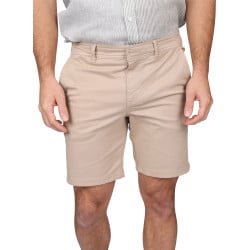 Short chino en coton beige uni avec un logo brodé et une coupe droite