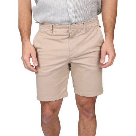 Short chino en coton beige uni avec un logo brodé et une coupe droite