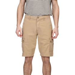Short cargo en coton mélangé de couleur beige uni avec une coupe droite