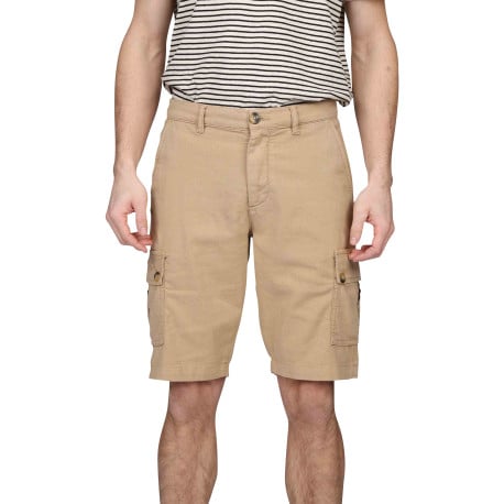 Short cargo en coton mélangé de couleur beige uni avec une coupe droite