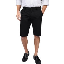 Short chino en coton noir uni avec une coupe droite et des passants