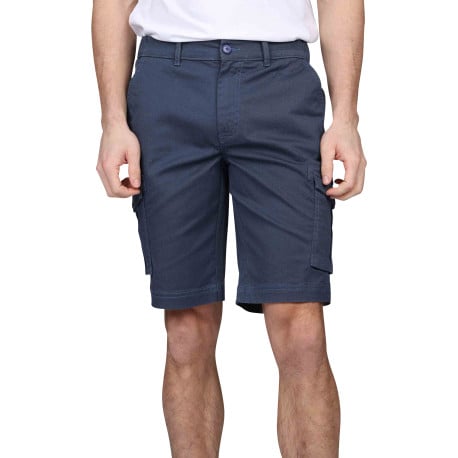 Short cargo en coton indigo uni avec une coupe droite et des passants