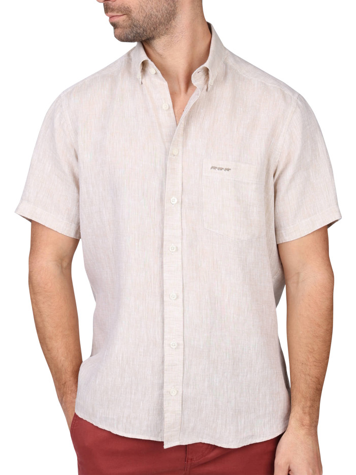 Chemise en lin beige unie...