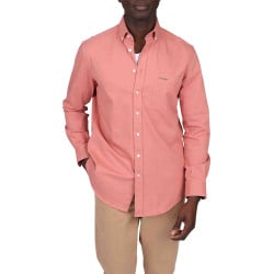 Chemise en coton rose unie avec une coupe droite et un col boutonné