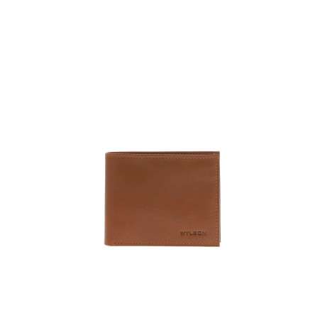 Portefeuille en cuir de vache camel uni avec une fermeture zippée
