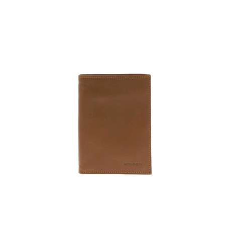 Portefeuille en cuir de vache camel uni avec plusieurs compartiments pour cartes