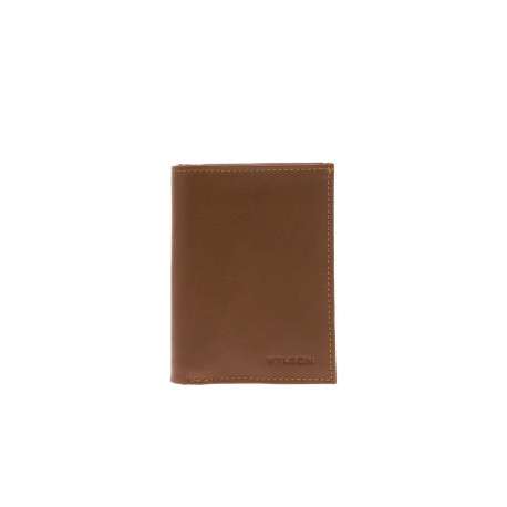 Portefeuille en cuir de vache camel uni avec le logo embossé à l'avant