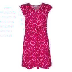 Robe courte rouge imprimée coupe droite col v et à manches courtes