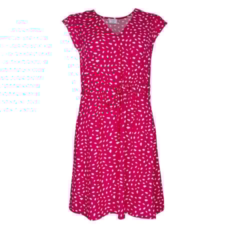 Robe courte rouge imprimée coupe droite col v et à manches courtes