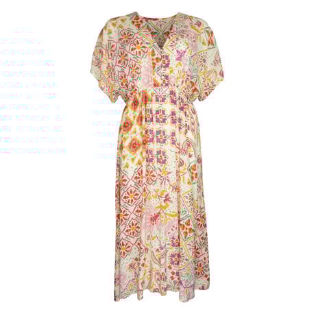 Robe longue orange imprimée avec des manches courtes à coupe droite