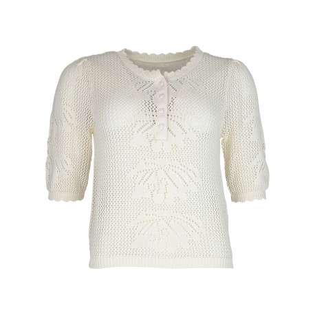 Pull en coton beige uni avec une coupe droite et un col rond