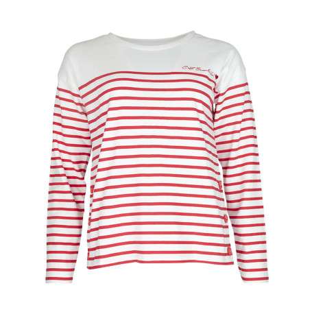 T-shirt en coton rouge rayé avec une coupe droite et des boutons