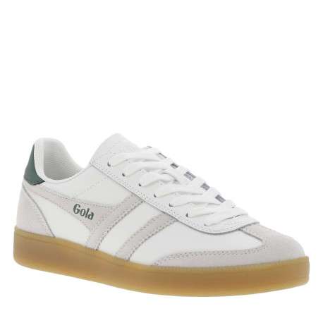 Tennis en cuir blanches à empiècements en daim beiges et à semelle plate miel - Image 3