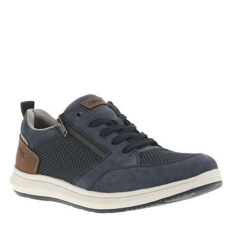Sneakers bleu marine à talon plat avec des lacets et un zip latéral - Image 9