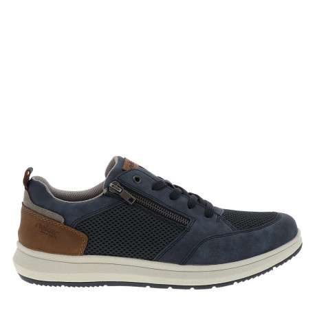 Sneakers bleu marine à talon plat avec des lacets et un zip latéral - Image 2