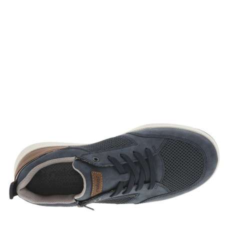Sneakers bleu marine à talon plat avec des lacets et un zip latéral - Image 10