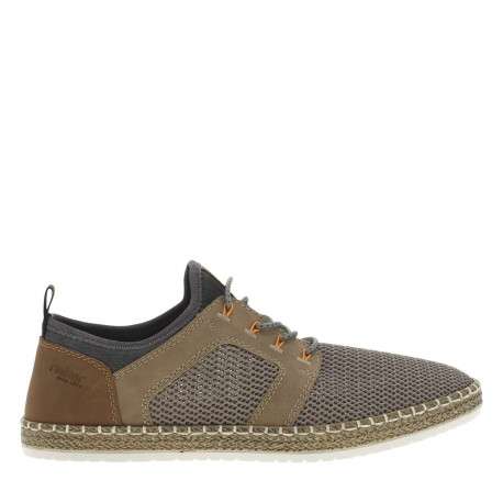 Sneakers taupe en filet à fermeture slip-on et à lacets ronds décoratifs - Image 2