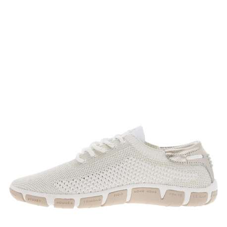 Tennis blanches et or en maille à semelle plate et à lacets ronds rayés