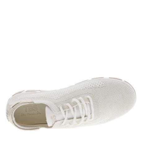 Tennis blanches et or en maille à semelle plate et à lacets ronds rayés - Image 4