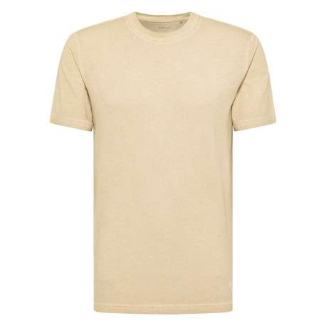 T-shirt en coton beige aspect légèrement délavé avec un col rond