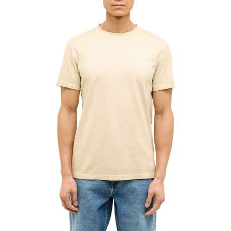 T-shirt en coton beige aspect légèrement délavé avec un col rond - Image 3