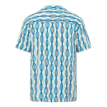 Chemise manches courtes bleue à motifs géométriques et à col cubain - Image 2