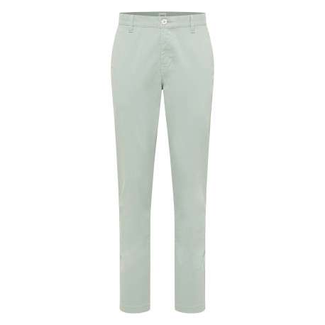 Chino en coton vert clair uni avec une coupe slim et des passants à la taille