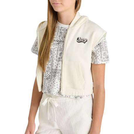 Sweat à capuche zippé sans manches blanc uni à coupe courte avec des poches - Image 3