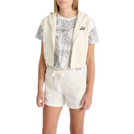 Sweat à capuche zippé sans manches blanc uni à coupe courte avec des poches - Image 4