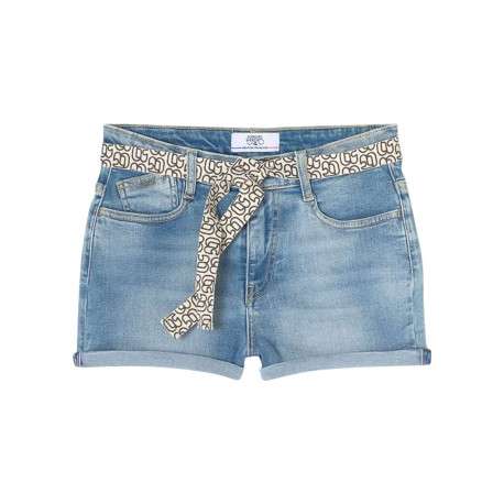 Short 5 poches en coton stone uni à coupe droite avec un patch d'authenticité
