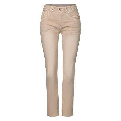 Pantalon 7/8ème 5 poches en coton beige uni avec une coupe bootcut