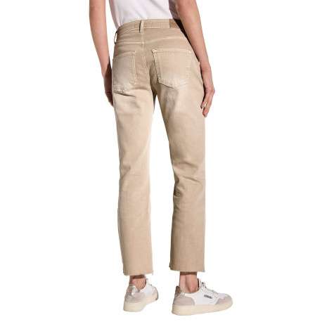 Pantalon 7/8ème 5 poches en coton beige uni avec une coupe bootcut - Image 2