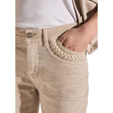 Pantalon 7/8ème 5 poches en coton beige uni avec une coupe bootcut - Image 3