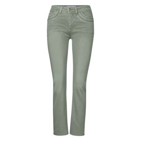 Pantalon 7/8ème 5 poches en coton vert uni avec une coupe bootcut