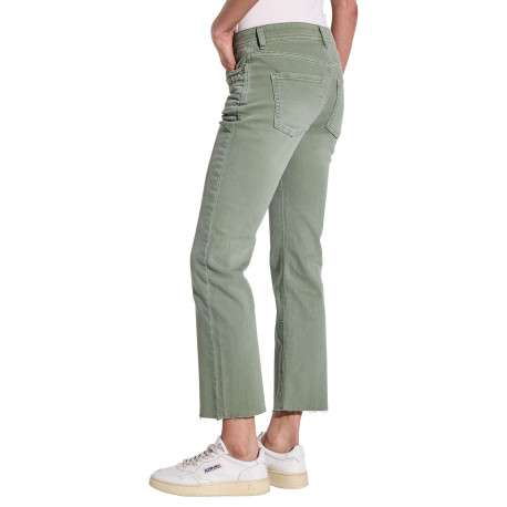 Pantalon 7/8ème 5 poches en coton vert uni avec une coupe bootcut - Image 2