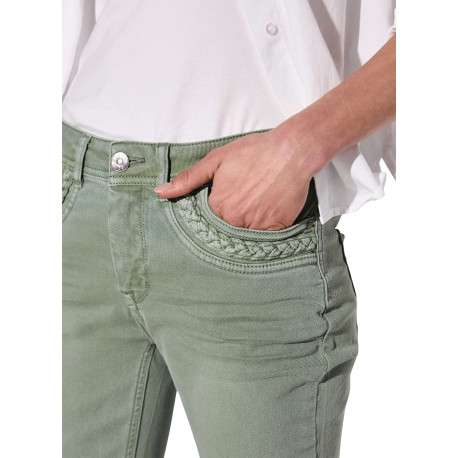 Pantalon 7/8ème 5 poches en coton vert uni avec une coupe bootcut - Image 3