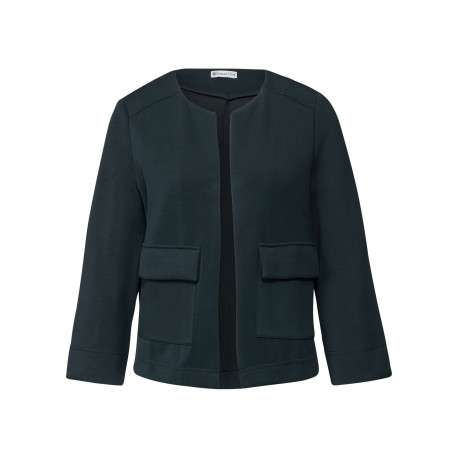 Cardigan vert sapin uni ouvert avec des poches à coupe droite et à manches 3/4