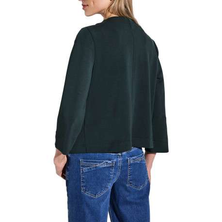 Cardigan vert sapin uni ouvert avec des poches à coupe droite et à manches 3/4 - Image 2