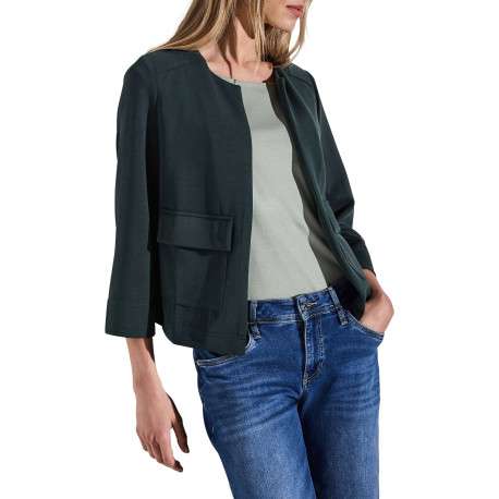 Cardigan vert sapin uni ouvert avec des poches à coupe droite et à manches 3/4 - Image 3