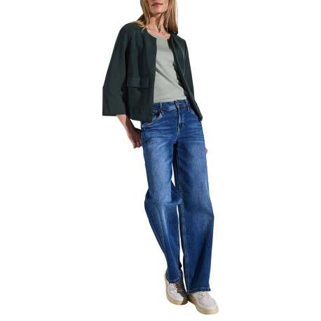 Cardigan vert sapin uni ouvert avec des poches à coupe droite et à manches 3/4 - Image 4