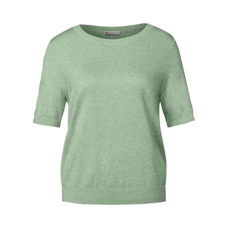 Pull manches courtes vert chiné à coupe droite avec un col rond