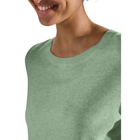 Pull manches courtes vert chiné à coupe droite avec un col rond - Image 3