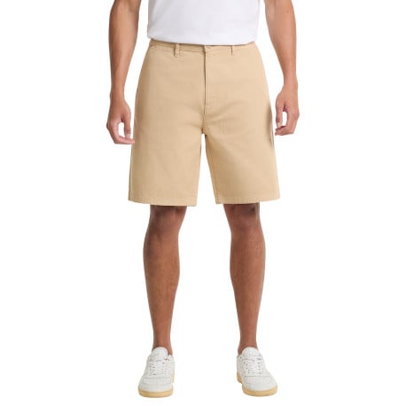 Short chino en coton écru uni avec une coupe droite et des passants