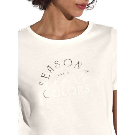 T-shirt écru uni avec des écritures argentées imprimées à l'avant et à col rond - Image 3