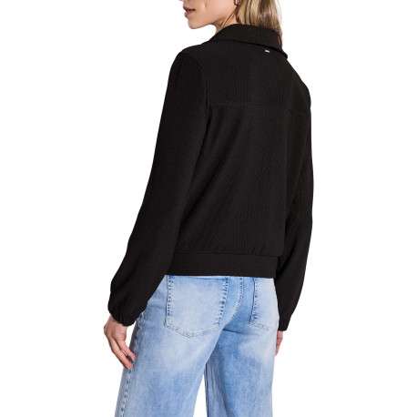 Veste zippée noire unie avec un col à revers et des poches plaquées - Image 2