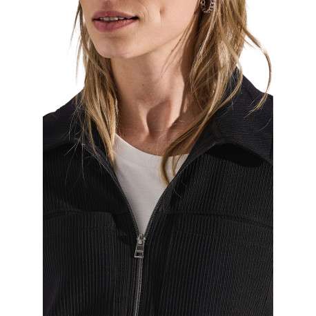 Veste zippée noire unie avec un col à revers et des poches plaquées - Image 3