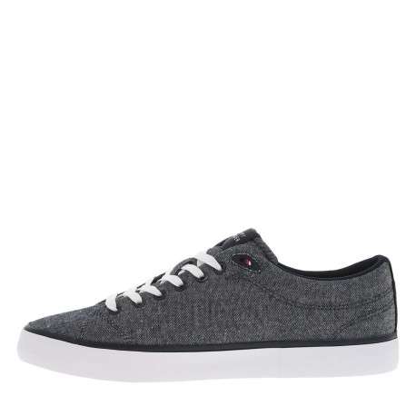 Tennis en toile basses bleues marine et blanches et à lacets plats