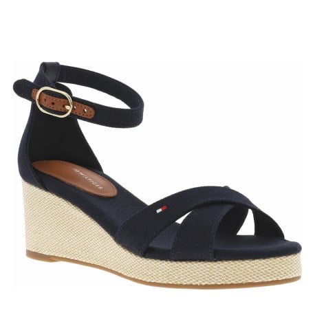 Sandales bleues marine à talon compensé et à boucle à ardillon à la cheville
