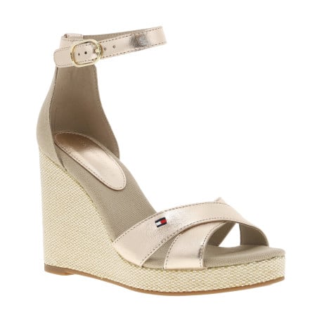 Sandales or roses avec le logo brodé en petit et à talon compensé haut