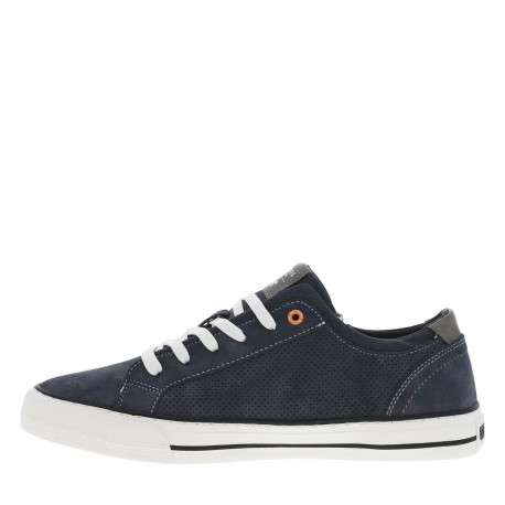 Tennis bleues marine à surpiqûres blanches avec un zip et à lacets plats blancs